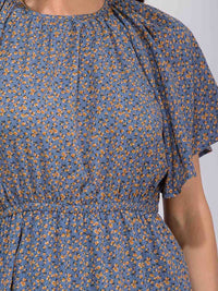 WOMEN'S SHORT SLEEVE ELASTIC WAIST FRONT POCKET FLORAL MAXI DRESS