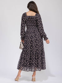 WOMEN'S LONG SLEEVE SMOCK TIERED FLORAL MAXI DRESS