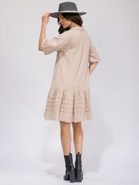 WOMEN'S SHORT SLEEVE BUTTON UP FRONT POCKETS LOOSE FIT MIDI DRESS