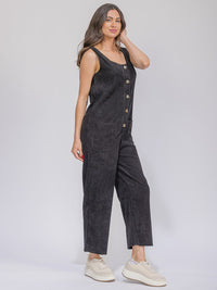 WOMEN'S SLEEVELESS FRONT POCKETS BUTTON UP WIDE LEG CORDUROY OVERALL