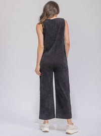 WOMEN'S SLEEVELESS FRONT POCKETS BUTTON UP WIDE LEG CORDUROY OVERALL
