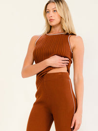 WOMEN'S SLEEVELESS TANK TOP & ELASTIC WAIST WIDE LEG PANTS RIBBED 2PC. SET