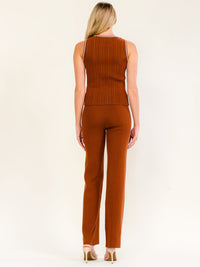 WOMEN'S SLEEVELESS TANK TOP & ELASTIC WAIST WIDE LEG PANTS RIBBED 2PC. SET