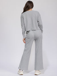 WOMEN'S LONG SLEEVE TOP & ELASTIC WAIST WIDE LEG PANTS RIBBED 2PC. SET