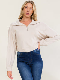 WOMEN'S LONG SLEEVE ZIP UP OPEN BACK PULLOVER SWEATER