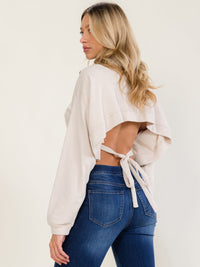 WOMEN'S LONG SLEEVE ZIP UP OPEN BACK PULLOVER SWEATER