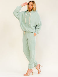 WOMEN'S LONG SLEEVE HOODED SWEATER & ELASTIC WAIST JOGGER LEG PANTS TEDDY BEAR 2PC. SET