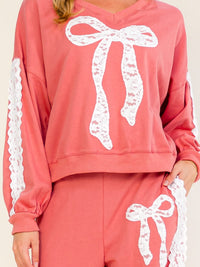 WOMEN'S LONG SLEEVE SWEATER & ELASTIC WAIST WIDE LEG PANTS LACE BOWS 2PC. SET
