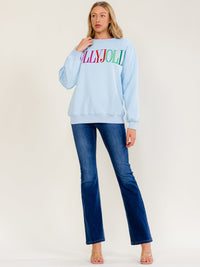 WOMEN'S LONG SLEEVE HOLLY JOLLY GRAPHIC PULLOVER SWEATER