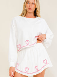 WOMEN'S LONG SLEEVE SWEATER & ELASTIC WAIST SHORTS TRIM DETAILED 2PC. SET