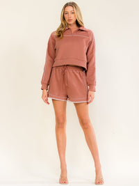 WOMEN'S LONG SLEEVE PULLOVER SWEATER & ELASTIC WAIST MINI SHORTS 2PC. SET