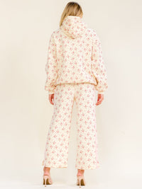 WOMEN'S LONG SLEEVE HOODED SWEATER & ELASTIC WAIST WIDE LEG PANTS FLORAL PRINT 2PC. SET