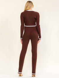 WOMEN'S LONG SLEEVE SWEATER & ELASTIC WAIST STRAIGHT LEG PANTS RIBBED 2PC. SET
