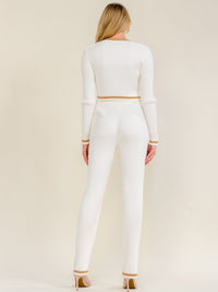 WOMEN'S LONG SLEEVE SWEATER & ELASTIC WAIST STRAIGHT LEG PANTS RIBBED 2PC. SET