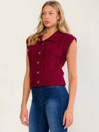 WOMEN'S SLEEVELESS BUTTON UP KNIT SWEATER TOP