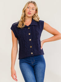 WOMEN'S SLEEVELESS BUTTON UP KNIT SWEATER TOP