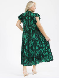 PLUS SIZE SHORT SLEEVE BUTTON UP FRONT POCKETS MULTI PRINT MAXI DRESS