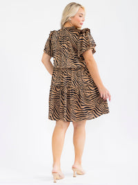 PLUS SIZE SHORT SLEEVE TIERED ANIMAL PRINT MINI DRESS