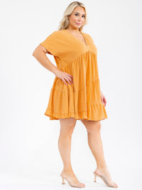 PLUS SIZE SHORT SLEEVES V-NECK TUNIC TIERED MINI DRESS