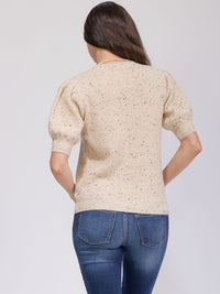 WOMEN'S SHORT PUFF SLEEVE MULTI KNIT BLOUSE