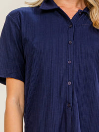 *******WOMEN'S SHORT SLEEVE BUTTON UP RIBBED BLOUSE