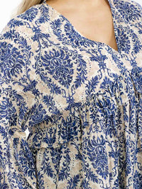 PLUS SIZE LONG SLEEVE V-NECK MULTI PRINT BLOUSE