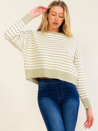 WOMEN'S LONG SLEEVE PEARL DETAILED KNIT COLORBLOCK PULLOVER SWEATER