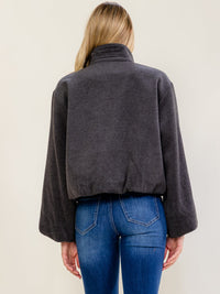 WOMEN'S LONG BALLOON SLEEVES ZIPPER CLOSURE FRONT POCKETS JACKET