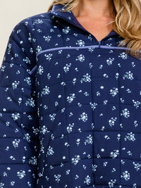 WOMEN'S LONG SLEEVES ZIP UP FRONT POCKETS FLORAL PUFFER JACKET