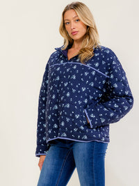 WOMEN'S LONG SLEEVES ZIP UP FRONT POCKETS FLORAL PUFFER JACKET