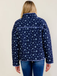 WOMEN'S LONG SLEEVES ZIP UP FRONT POCKETS FLORAL PUFFER JACKET