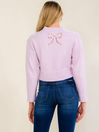 WOMEN'S LONG SLEEVE LACE BOWS PULLOVER CROP SWEATER
