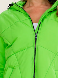 WOMEN'S LONG SLEEVE ZIP UP FRONT POCKETS HOODED PUFFER JACKET