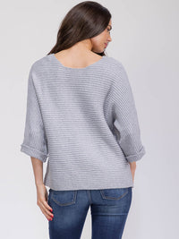 WOMEN'S 3/4 SLEEVE V-NECK RIBBED LOOSE FIT TOP
