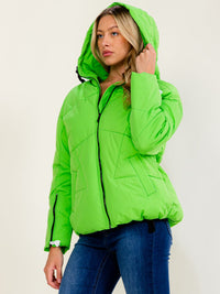 WOMEN'S LONG SLEEVE ZIP UP FRONT POCKETS HOODED PUFFER JACKET