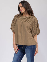 WOMEN'S SHORT PUFF SLEEVE DETAILED LOOSE FIT BLOUSE