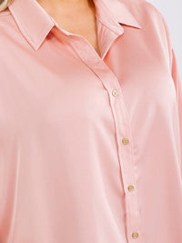 PLUS SIZE LONG SLEEVE BUTTON UP HIGH-LOW OVERSIZED BLOUSE
