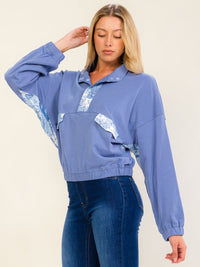 WOMEN'S LONG SLEEVE BUTTON UP FRONT POCKETS ELASTIC WAIST TOP