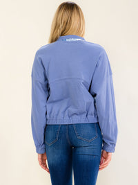 WOMEN'S LONG SLEEVE BUTTON UP FRONT POCKETS ELASTIC WAIST TOP