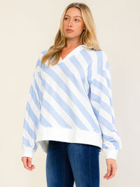 WOMEN'S LONG SLEEVE V-NECK COLORBLOCK STRIPES TOP