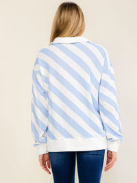 WOMEN'S LONG SLEEVE V-NECK COLORBLOCK STRIPES TOP