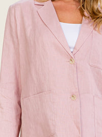 WOMEN'S LONG SLEEVE BUTTON CLOSURE FRONT POCKETS LINEN BLAZER
