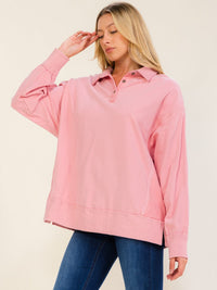 WOMEN'S LONG SLEEVE BUTTON UP OVERSIZED TOP