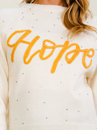 WOMEN'S LONG SLEEVE RHINESTONES HOPE PULLOVER SWEATER
