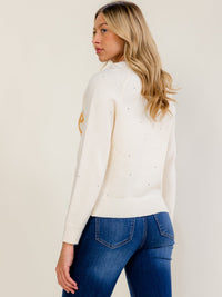 WOMEN'S LONG SLEEVE RHINESTONES HOPE PULLOVER SWEATER