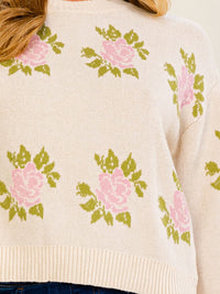 WOMEN'S LONG SLEEVE FLORAL KNIT PULLOVER SWEATER