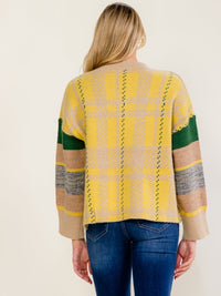 WOMEN'S LONG SLEEVE BUTTON CLOSURE V-NECK COLORBLOCK SWEATER