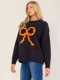 WOMEN'S LONG SLEEVE BOW PULLOVER SWEATER