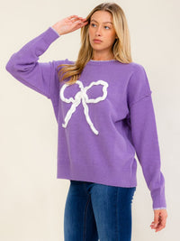 WOMEN'S LONG SLEEVE BOW PULLOVER SWEATER