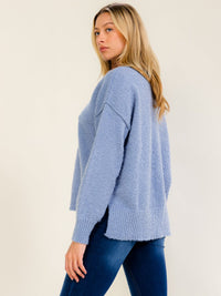 WOMEN'S LONG SLEEVE V-NECK HIGH-LOW PULLOVER SWEATER